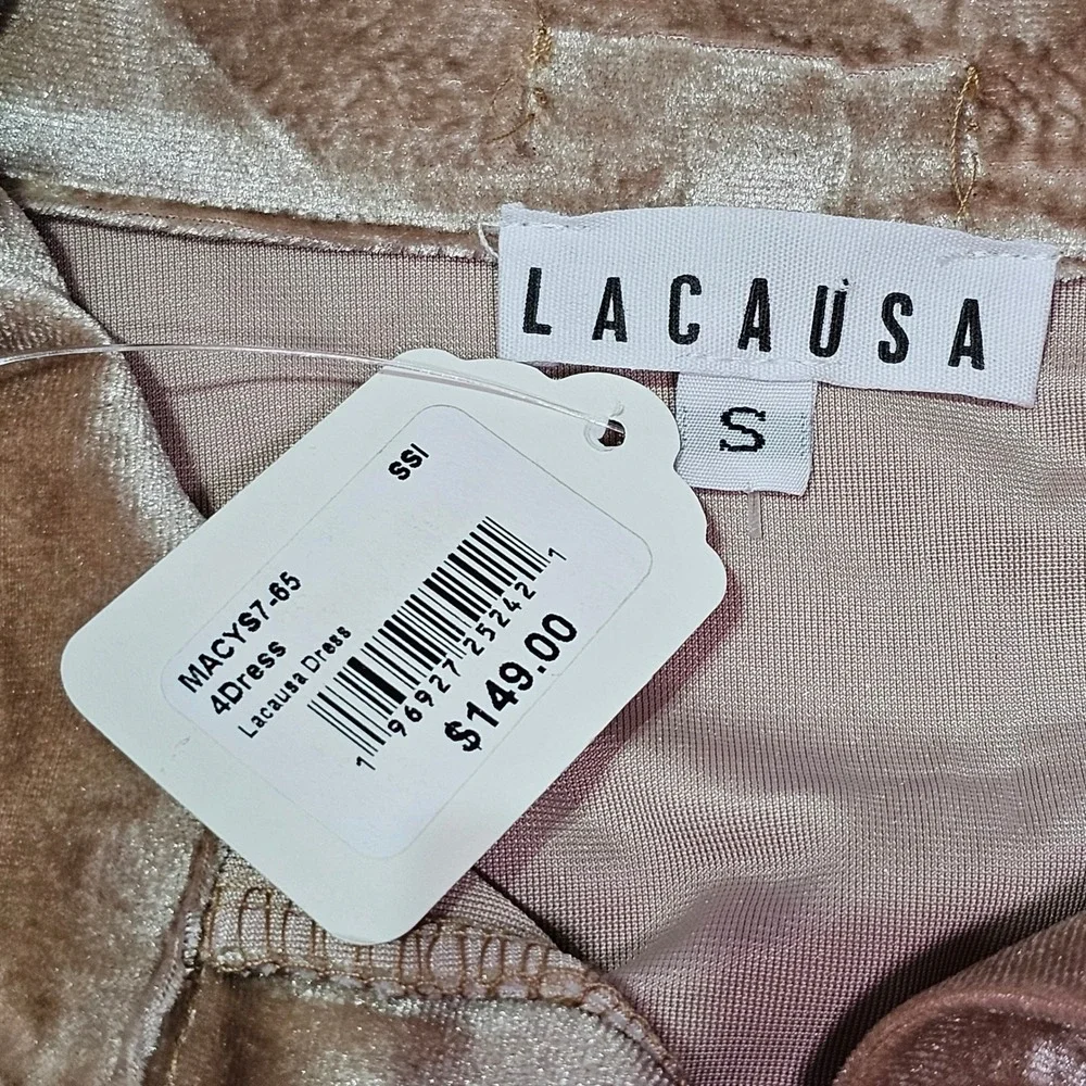 Lacausa Velvet Ruched Cutout‎ Waist Mini Dress Long Sleeve Bodycon Tan Small NEW